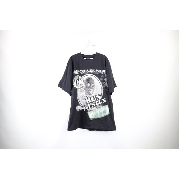 Vintage Streetwear XL Distressed Baggy Fit Spell Out Benjamins Money T-Shirt - Picture 1 of 11